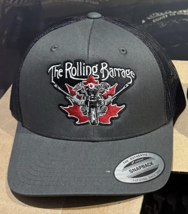 The Rolling Barrage – Snap Back Ball Cap (Dark Grey and Black)